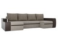 Угловой диван-кровать Майами коричнево-бежевого цвета (ткань/экокожа)