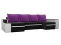 Угловой диван-кровать Майами черно-белого цвета (ткань/экокожа)