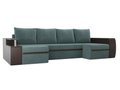Угловой диван-кровать Майами бирюзово-коричневого цвета (ткань/экокожа)