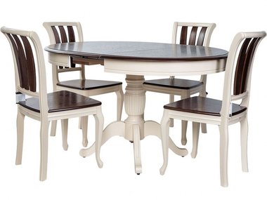 Обеденная группа из стола и четырех стульев бежево-коричневого цвета