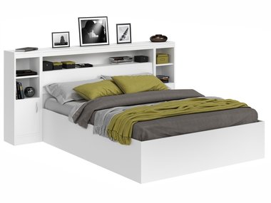 Кровать Виктория 160х200 белого цвета с блоком и тумбами