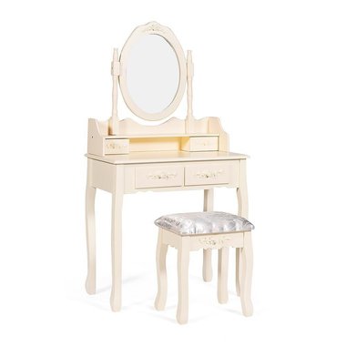 Туалетный столик с зеркалом и табуретом Arno цвета слоновая кость
