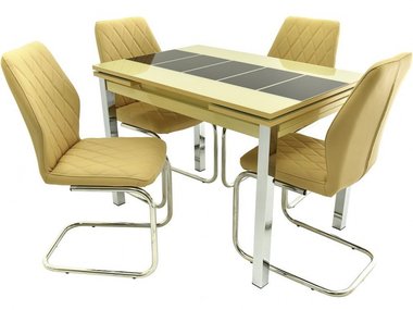 Обеденная группа из стола и четырех стульев бежевого цвета