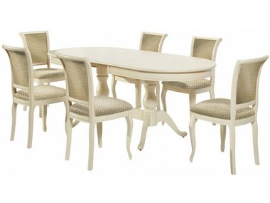 Обеденная группа из стола и шести стульев цвета слоновой кости