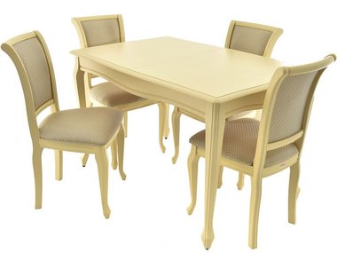 Обеденная группа из стола и четырех стульев цвета слоновой кости