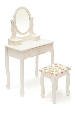 Туалетный столик с зеркалом и табуретом Coiffeuse цвета слоновой кости
