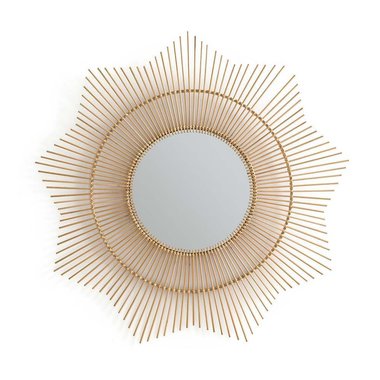 Зеркало настенное из бамбука в форме солнца Nogu бежевого цвета