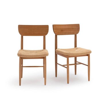 Комплект из двух стульев из массива дуба и плетения Andre бежевого цвета