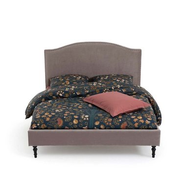 Кровать из велюра с отделкой заклепками с кроватным основанием Andante 160х200 серого цвета