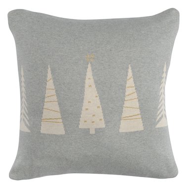 Чехол на подушку вязаный с новогодним рисунком Christmas tree серого цвета