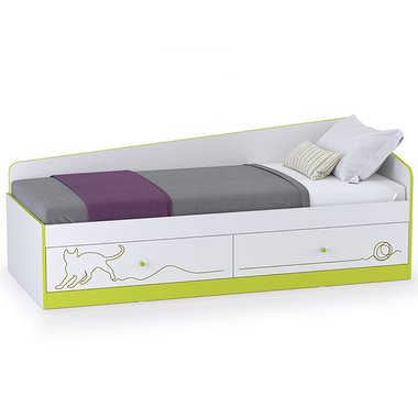 Кровать с ящиками Альфа 80х190 бело-зеленого цвета