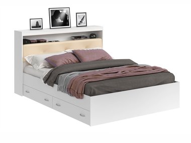 Кровать Виктория Эко 160х200 белого цвета с блоком и ящиками