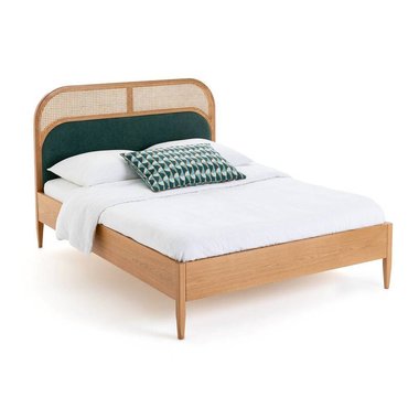 Кровать из плетеного материала и велюра с кроватным основанием Buisseau 160х200 бежевого цвета