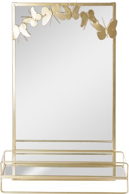 Зеркало настенное золотого цвета с полкой