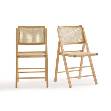 Комплект из двух складных стульев из бука и плетения Rivia бежевого цвета