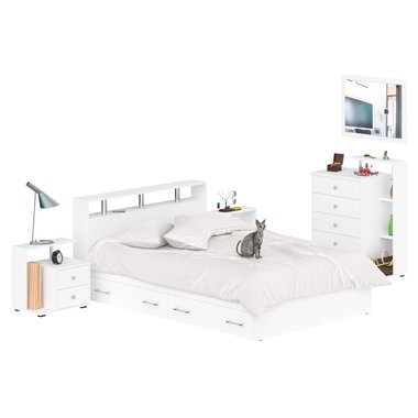 Мебель в спальню Камелия № 12 с кроватью 140х200 белого цвета