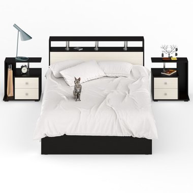 Кровать с двумя тумбами Камелия 140х200 черно-коричневого цвета