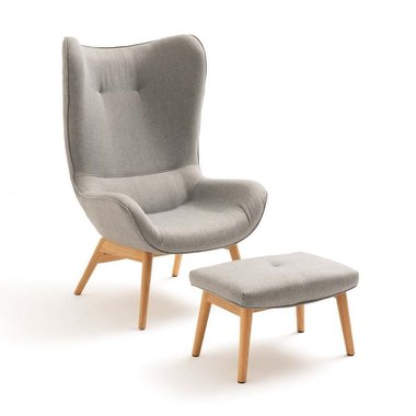 Кресло с загнутыми краями и подставкой для ног Crueso светло-серого цвета
