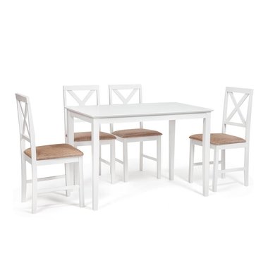 Обеденный набор эконом Хадсон из стола и четырех стульев бело-коричневого цвета