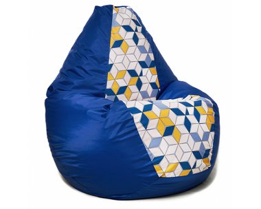 Кресло мешок Груша oxford синего цвета с ромбами XL