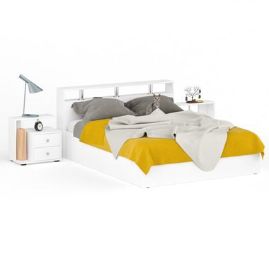 Кровать с двумя тумбами Камелия 160х200 белого цвета