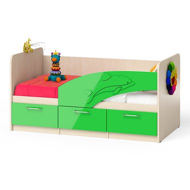 Кровать Дельфин правая 80х160 зелено-бежевого цвета