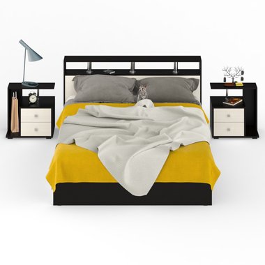 Кровать с двумя тумбами Камелия 160х200 черно-коричневого цвета