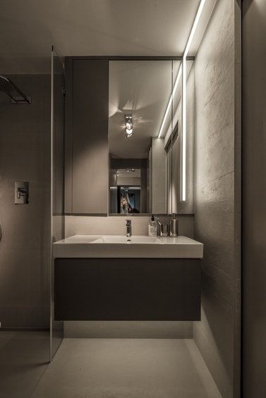 Фотография: Ванная в стиле Современный, Малогабаритная квартира, Квартира, Цвет в интерьере, Дома и квартиры, Серый, Умный дом, Будапешт – фото на INMYROOM