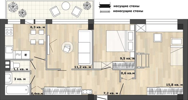 Фотография: Планировки в стиле , Кухня и столовая, Перепланировка, Анастасия Киселева, дом серии 1МГ-601 – фото на INMYROOM