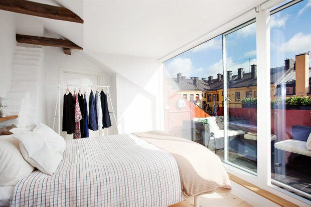 Фотография: Спальня в стиле Скандинавский, Лофт, Малогабаритная квартира, Квартира, Дома и квартиры – фото на INMYROOM