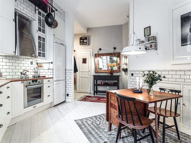 Скандинавский стиль в интерьере загородного дома внутри фото кухня и зал