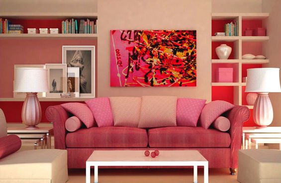 Фотография: Гостиная в стиле Современный, Декор интерьера, Дизайн интерьера, Мебель и свет, Цвет в интерьере, Стены, Розовый, Фуксия – фото на INMYROOM