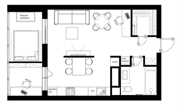 Фотография: Планировки в стиле , Квартира, Перепланировка, Никита Зуб, Монолитный дом, 1 комната, 40-60 метров, планировочная среда – фото на INMYROOM