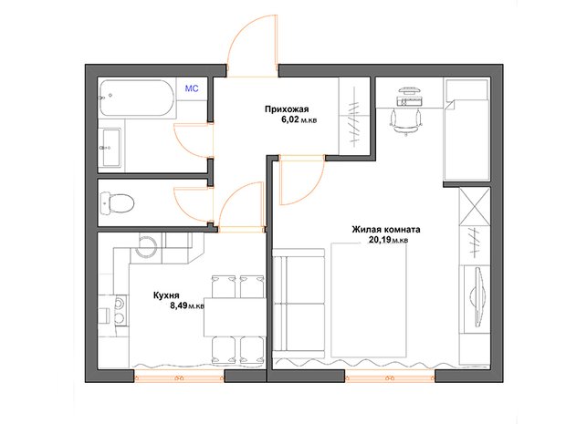 Фотография: Планировки в стиле , Перепланировка, Дарья Дубкова, П-30, обустройство однокомнатной квартиры в П-30, дизайн типовой однушки – фото на INMYROOM