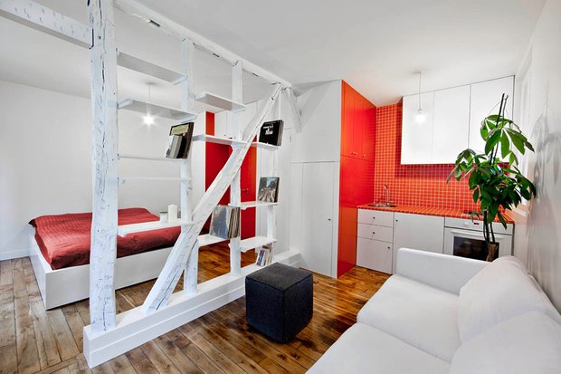 Фотография: Гостиная в стиле Современный, Малогабаритная квартира, Квартира, Дома и квартиры, Париж – фото на INMYROOM