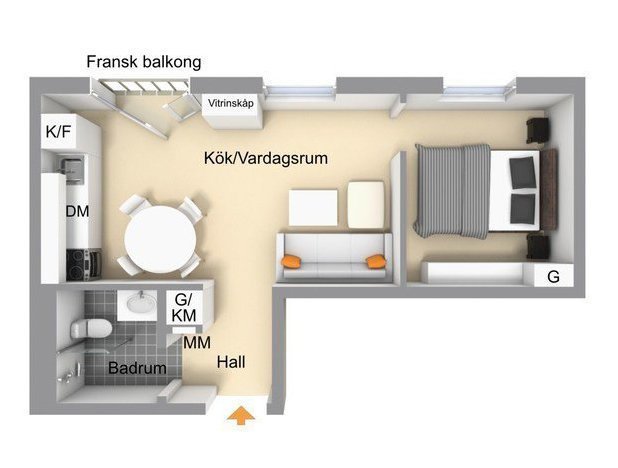 Фотография: Планировки в стиле , Скандинавский, Квартира, Швеция, Советы, Стокгольм, 2 комнаты, до 40 метров – фото на INMYROOM