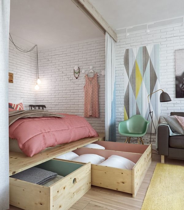 Фотография: Спальня в стиле Лофт, Интерьер комнат, Хрущевка – фото на INMYROOM