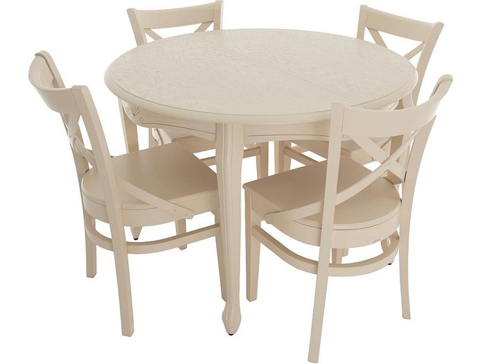 Обеденная группа из стола и четырех стульев цвета слоновой кости