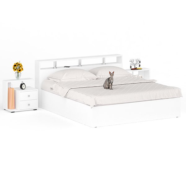 Кровать с двумя тумбами Камелия 180х200 белого цвета