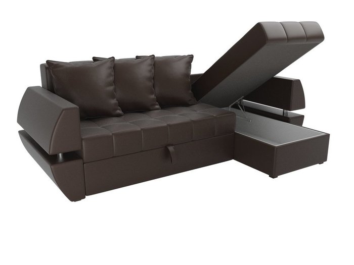 Угловой диван-кровать Атлантида коричневого цвета (экокожа)