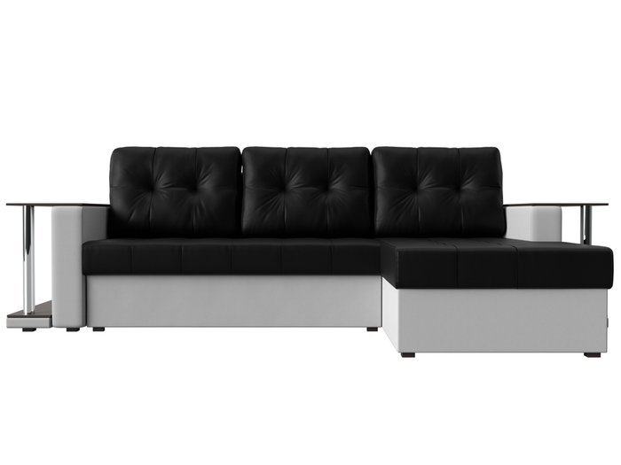 Угловой диван-кровать Даллас бело-черного цвета (экокожа)