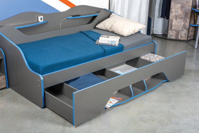 Кровать детская Индиго 90х200 темно-серого цвета - лучшие Одноярусные кроватки в INMYROOM