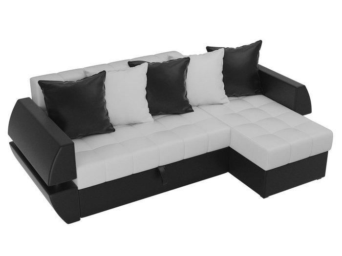 Угловой диван-кровать Атлантида черно-белого цвета (экокожа)