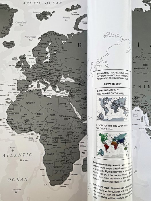 Скретч-карта мира SILVER  из  ламинированной бумаги