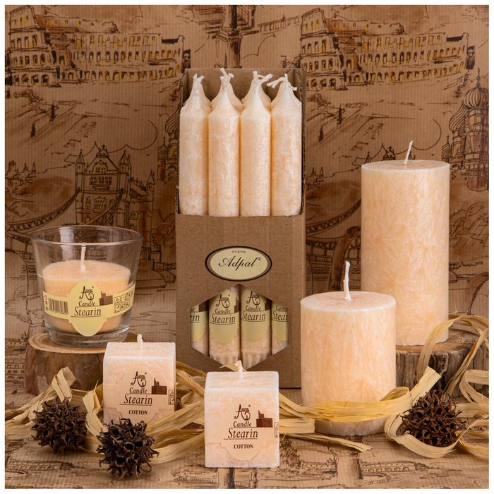 Набор ароматических стеариновых свечей из трех штук Cotton бежевого цвета
