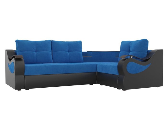 Угловой диван-кровать Митчелл черно-голубого цвета (ткань\экокожа)