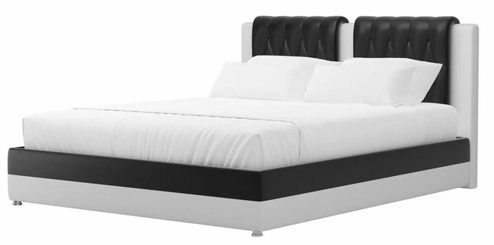 Кровать Камилла 160х200 черно-белого цвета с подъемным механизмом (экокожа)
