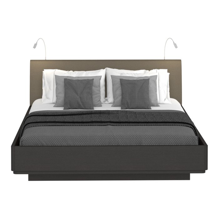 Кровать Элеонора 160х200 с изголовьем серого цвета и двумя светильниками