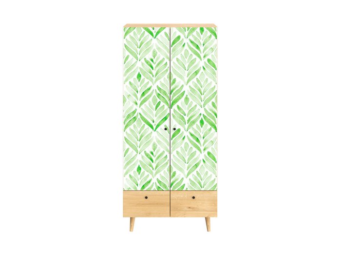 Шкаф Frida с зелено-белым фасадом на деревянных ножках
