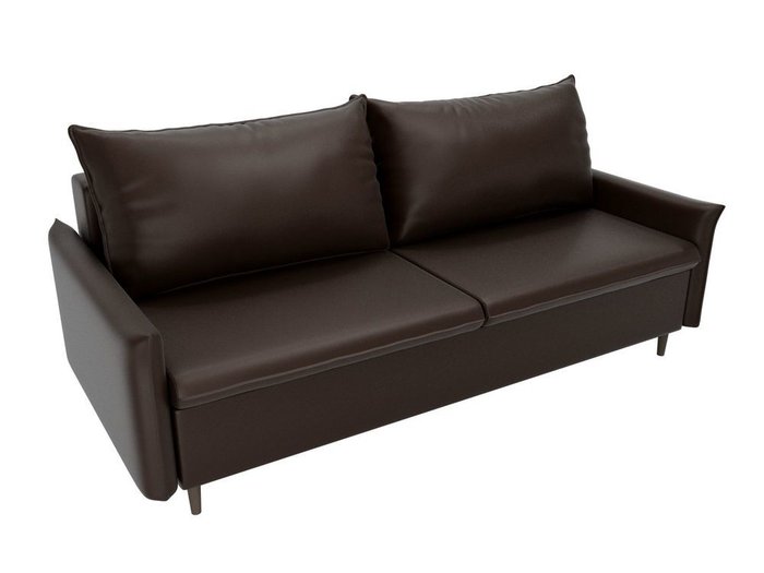 Прямой диван-кровать Хьюстон темно-коричневого цвета (экокожа)